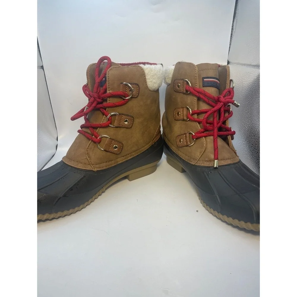 Tommy Hilfiger‎ - Women's TWROZA3-SS Duck Boots Size 10m Brown Red Blue VGC